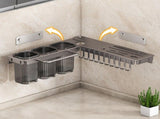 Metal Cutlery Holder with Drip Tray and Hooks for Spoons, Forks and Kitchen Tools, Countertop Drying V1189-WXF-260203-00270