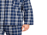 Mens Flannelette Pyjama Set Sleepwear Soft 100% Cotton PJs - Blue Check - 4XL V563-JSPJ4-24-49-4XL