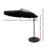 Instahut 3m Outdoor Umbrella w/Base Cantilever Garden Patio Beach Black UMB-BAN-F-50-48-BK