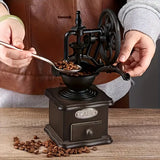 Vintage Solid Wood Manual Coffee Grinder Cast Iron Carved, Adjustable Grind, Pull-Out Drawer, No V1385-SYKFJ-WD-001