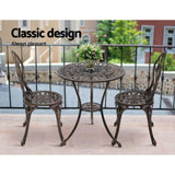 Gardeon 3PC Outdoor Setting Bistro Set Chairs Table Cast Aluminum Patio Furniture Tulip Bronze GB-CALU-3PC-XG1018-BZ