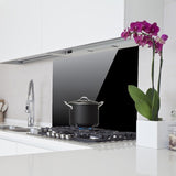 Toughened 90cm x 70cm Black Glass Kitchen Splashback V63-800217