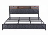Artiss King Bed Frame with LED Lights and Storage Headboard Charging Station BFRAME-J-MEL-K-BK-AB