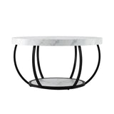 Artiss Coffee Table 2-Tier Marble Finish Round White&Black FUR-Z-COF-07-WHBK