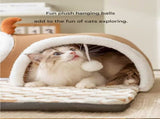 Grey XL size Cat Tunnel Bed House 4-Season Universal Removable Washable U-Shaped Cat Cave with V888-ELOSUNG50334