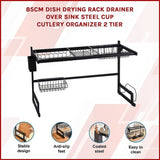85cm Dish Drying Rack Drainer Over Sink Steel Cup Cutlery Organizer 2 Tier V63-839371