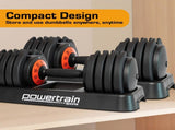 Powertrain GEN2 Pro 50kg Adjustable Dumbbell Set Weight Plates Home Gym DMB-TD1-AD3-2