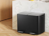 Cefito Pedal Bins Rubbish Bin Dual Compartment Waste Recycle Dustbins 40L Black RB-40L-2P-BK