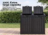 Gardeon Outdoor Trash Cans Dual Compartment Trash Can 220L Black OTC-220L-BK