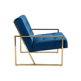 Arm Chair Blue Velvet Fabric Golden Metal Base V43-AC-CRMN-BU