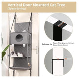 Space-Saving Door Hanging Cat Shelves with Cozy Enclosed Condo and Open Lounging Platforms, a V1341-ZY-ZP99A7KJ-GREY