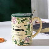 2X High-Fired Ceramic Porcelain Mug Set with Lid 400ml Vintage Floral Tea Spoon GREEN V274-HA-LA-P0024824-MUT