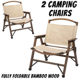 2x Bamboo Foldable Outdoor Camping Chair Wooden Travel Picnic Park Folding - Khaki/Beige V563-75622-KHAKI-2PCS