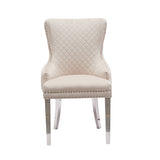 Lyon 2X Dining Chair Beige Velvet STAINLESS Legs V43-DC-LYN