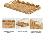 Handmade Wicker Edge Serving Tray, Rectangle Tray with Built-in Handles, Hand-Woven V1192-AZ-W-33957