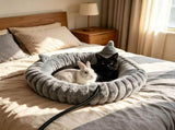 USB-Powered Heated Pet Bed with Plush Fur, Adjustable Thermostat & Timer, Foldable Round Cat Cave V1341-ZY-YYBJ2YGL-GREY