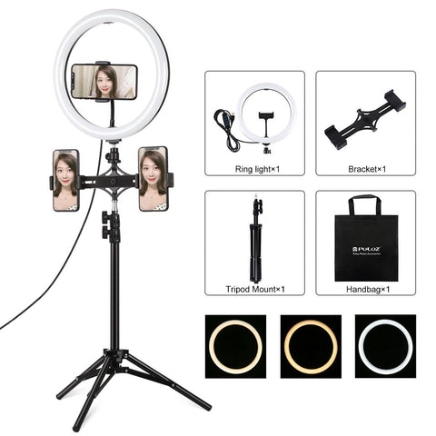 11.8 Led Ring Light With Tripod & Dual Phone Brackets - Usb 3 Modes Dual Colour Temperature V562-B4603TKP