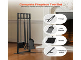Fireplace Tool Set, 5 PCS Fire Tool Set and Holder with Square-Frame Stand, Tongs, Ash Shovel, V952-BLGJTJ5JTFKGGFSK1001V0