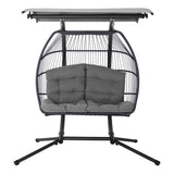 Gardeon Outdoor Egg Swing Chair Wicker Furniture Pod Stand Canopy 2 Seater Grey HM-EGG-FOLD-D-GR