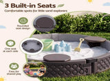 Kids Outdoor Sandpit Toys Sandbox 121cm Round Brown 3 Seats Cover Liner SAND-PE-CCL-BR