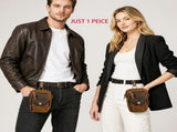 Retro Cowhide Multi-functional Waist Bag, Wear-resistant Poly-cotton Lining, Fits 8-inch Devices, V1232-FMPBB-002