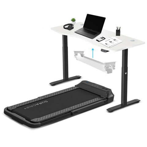 Lifespan Fitness V-FOLD Treadmill with ErgoDesk Automatic Standing Desk 1800mm in White/Black with V420-LFTM-VFOLD-F