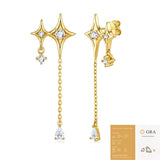Elegant Four-Pointed Star Moissanite Tassel Earrings with Fine Gold-Plated Finish and Sparkling Drop V1341-ZY-L6FDJVYJ-MOISSANITE-PREMIUMS925