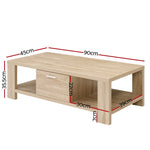 Artiss Coffee Table 1 Drawer Oak Maxi FURNI-N-MAXI-COF01-WD