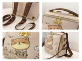 Vintage College Style Cartoon Cat Castle Backpack Large Capacity Commuter Bag Japanese Artsy Hand V1232-YHSJB-PU-002
