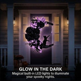 Magical Halloween Moon Cat Wreath Light up Door Crescent Floral Spooky Ruffled Fabric Porch Entryway V1366-AZ2-W-15307