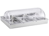 5-Star Chef 3 Pan Food Serving Display Stainless Steel with Clear Roll Top Cover FD-3PAN-LID-SS