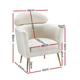 Artiss Armchair Boucle Fabric White Yoli UPHO-C-ARM-02-TED-WH