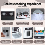 Keezi Kids Kitchen Play Set Wooden Pretend Cooking Playset w/Sounds Lights Black PLAY-WOOD-TAP-BK