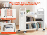Rolling Library Book Cart, 150 kg Capacity, 77 x 38 x 122 cm Library Cart, Single Sided V-Shaped V952-VXTSGTCBS330I2HAK001V0