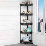 5 Tier Standing Corner Shower Caddy, Movable Storage Organizer With Wheels, Multi-functional Tiered V1366-AZ2-W-12405
