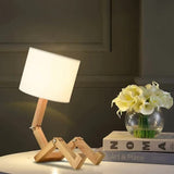 Creative Robot Table Lamp, Height Adjustable, Can Hold Books, Wooden Bedside Lamp, Fabric Shade, E27 V1188-ZXY-117-0059