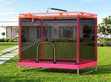 Everfit Kids 4.5FT Trampoline Rectangle Rebounder with Basketball Hoop Pink TRAMPO-TD-3IN1-PK