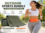 Outdoor Sports Combo Set - Green Microfiber Quick Dry Cooling Towel and Orange Lightweight Running V888-ELOSUNG53869
