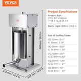 VEVOR Electric Sausage Stuffer, 12 L / 25 LBS Vertical Meat Stuffer, 200W Motor, Stepless Speed V952-DDLSBXGGCJ12NGFTNV3