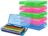 6 Pack Plastic Pencil Boxes Case Bulk Assorted Colors Capacity Box Clear with Lid Snap Closure V1192-AZ-W-23043
