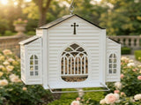 Church-Shaped Metal Bird Feeder with Solar Light, Hanging Outdoor Feeder with Weatherproof Design, V1366-AZ2-W-27013