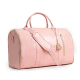 Pink 56-75L Large Capacity Foldable Garment Duffel Bag with Shoe Pouch - PU Leather Convertible Suit V888-ELOSUNG42318
