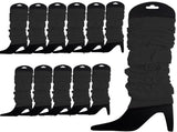 12 LEG WARMERS Knitted Womens Neon Party Knit Ankle Fluro Dance Costume 80s BULK - Black V563-BR-12NNLEGWRMR-BLK