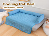 Cooling Summer Pet Mat with Bolster Soft Raised Edges Breathable Ice Silk Fabric Rectangular Bed for V1341-ZY-VPJ7R7KM-COFFEE-9090CM