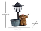 Highland Cow Solar Garden Light Style 2 - Resin Animal Statue with Planter, Warm Pathway Lantern and V888-ELOSUNG55511