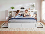 Artiss Queen Bed Frame with Storage Bookcase Headboard, USB & Type-C Ports & Drawers White WBED-F-BEDSIDE-WH-Q-ABC