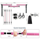 14pc Pilates Bar Kit with Resistance Bands & Belt Home Fitness Pedal Puller V63-953551