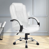 Artiss Executive Office Chair Leather Tilt White OCHAIR-G-9127-WH