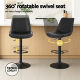 Artiss 4x Bar Stools Kitchen Swivel Gas Lift Counter Chair Diamond Leather Black BA-K-799G-BKX4