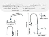 Commercial Faucet with Pre-Rinse Sprayer, 36" Height, 8" Center, 12" Swing Spout, Wall Mount Kitchen V952-BGSYCXSLTBGSR39MKV0